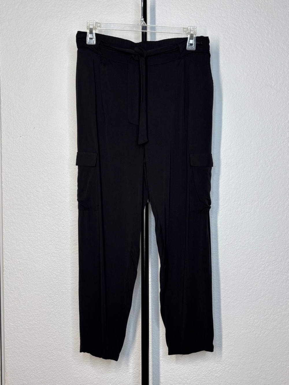 Kids Black Cargo Dress Pants with Tie Waist Elastic Back Pull-On Large